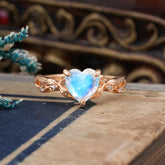 Classic Nature-Inspired 3-Prong Heart-Shaped Moonstone Engagement Ring